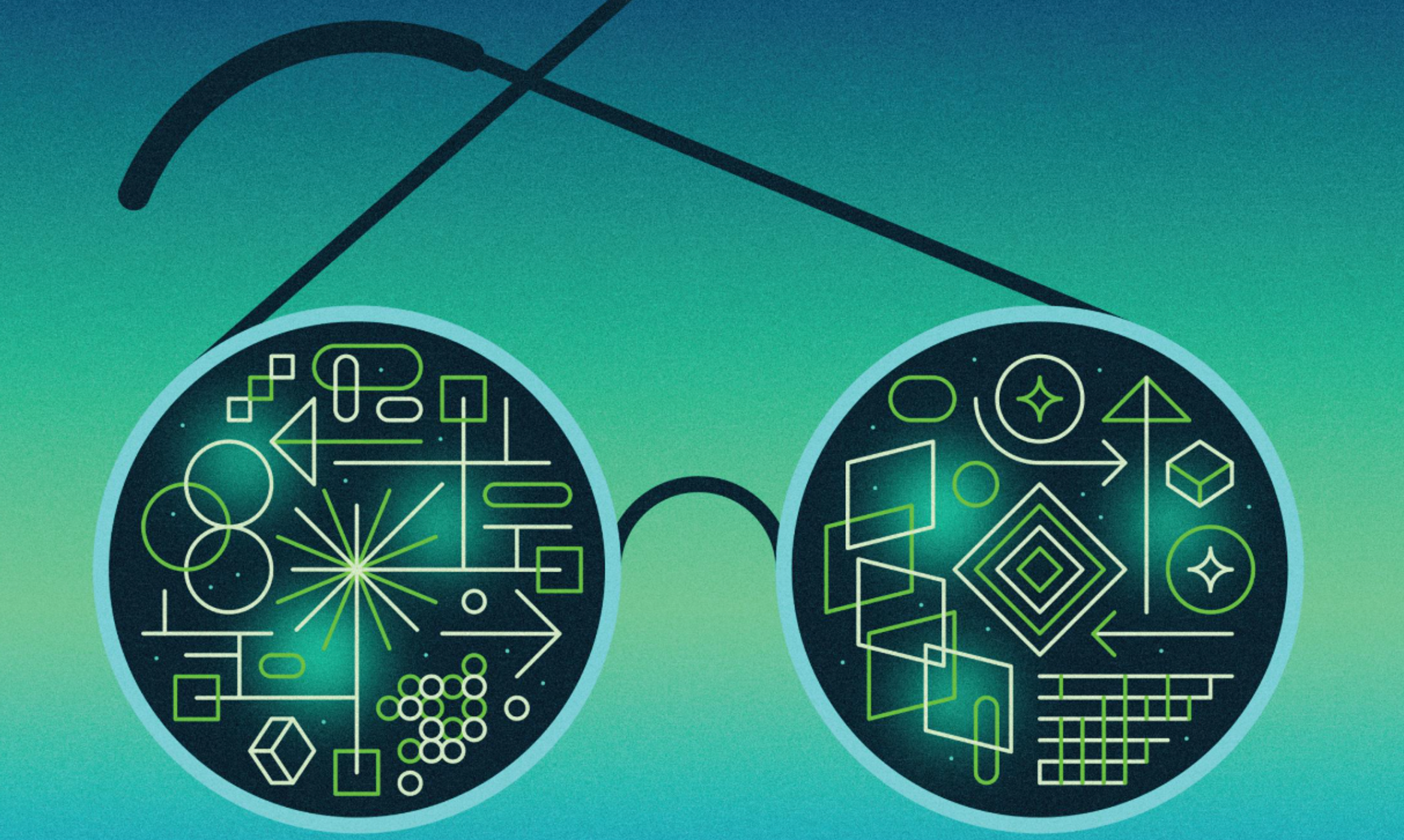 Illustration of glasses and symbols on a gradient background.