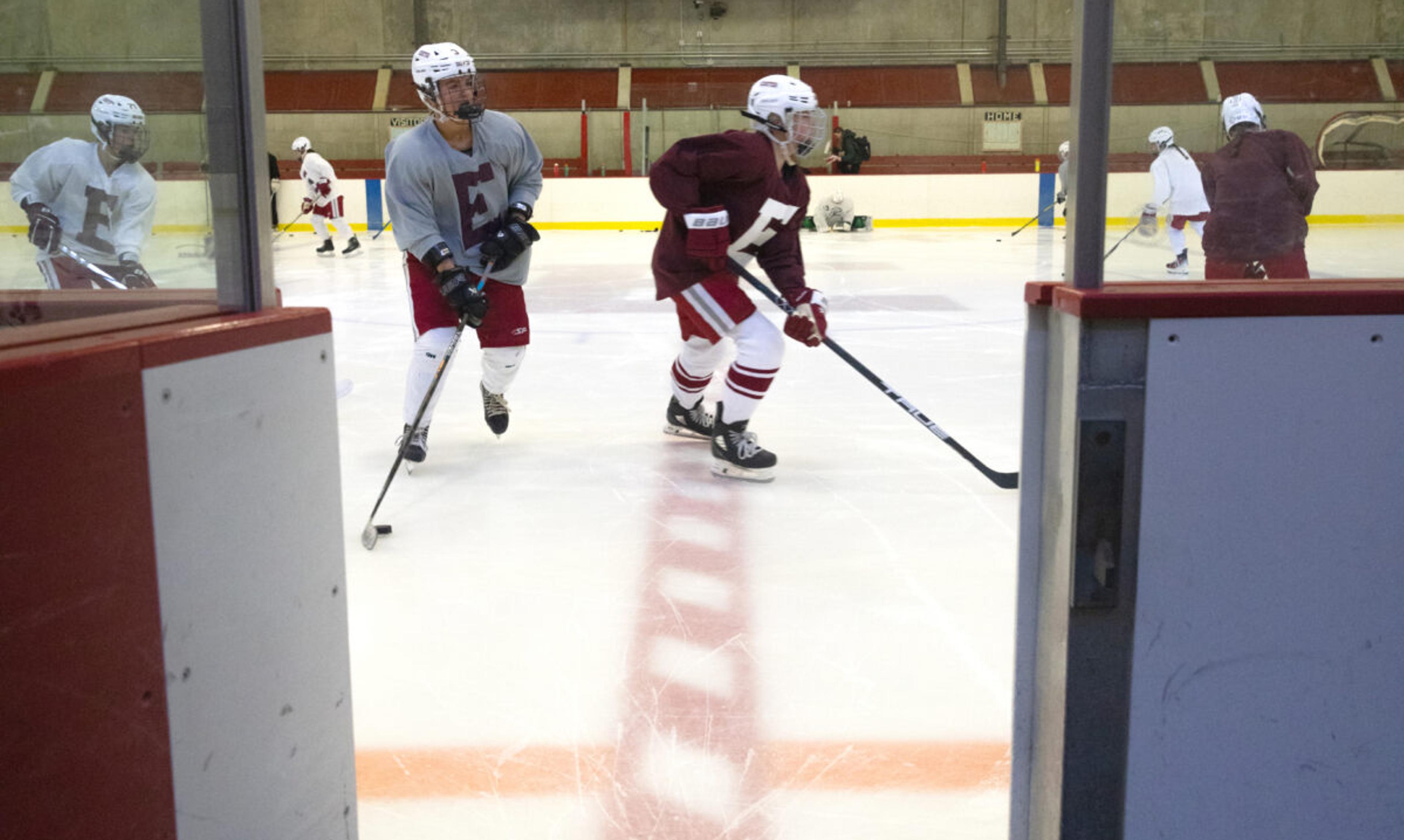 Hockey players skating