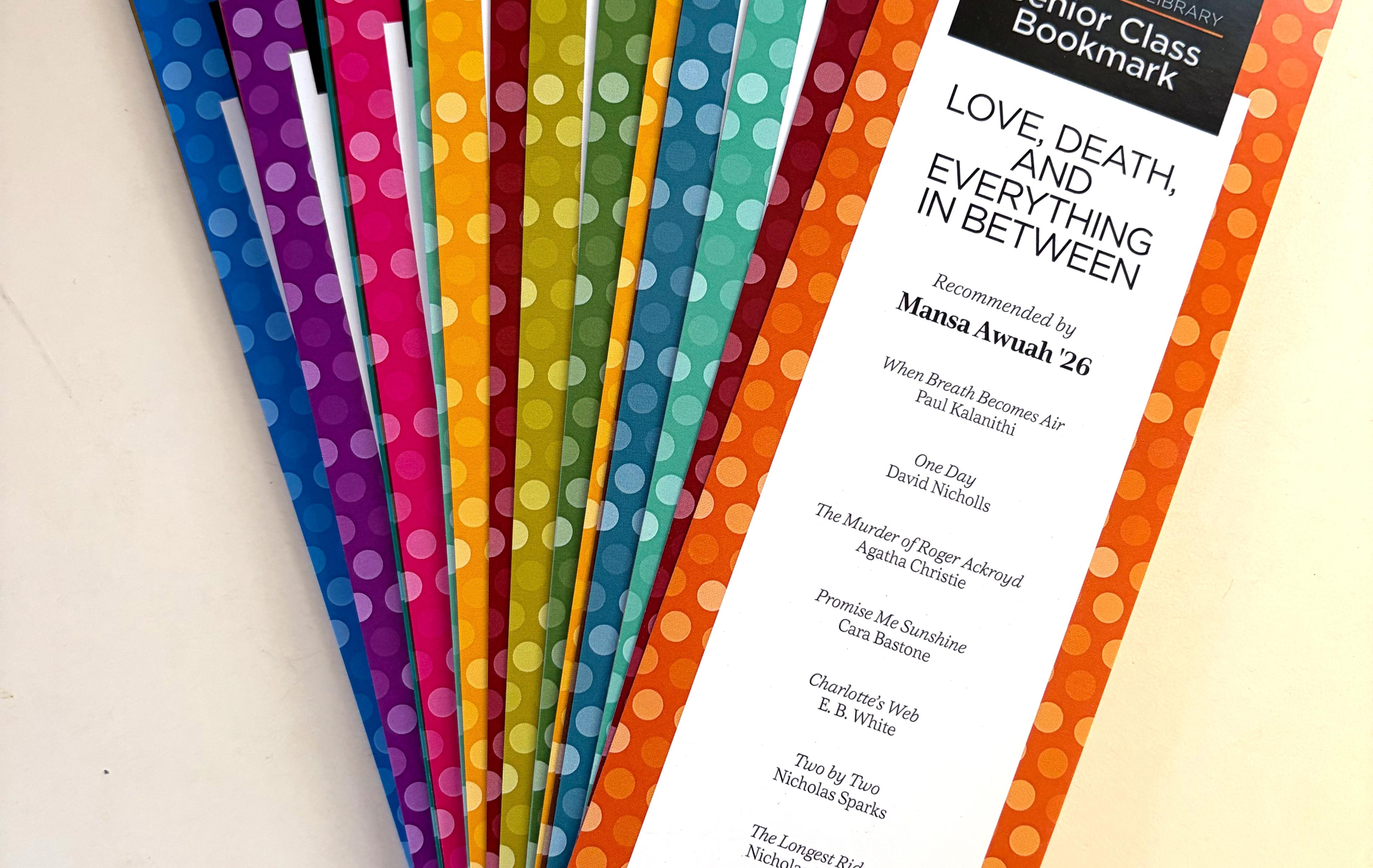 Bookmarks spread out evenly on a table