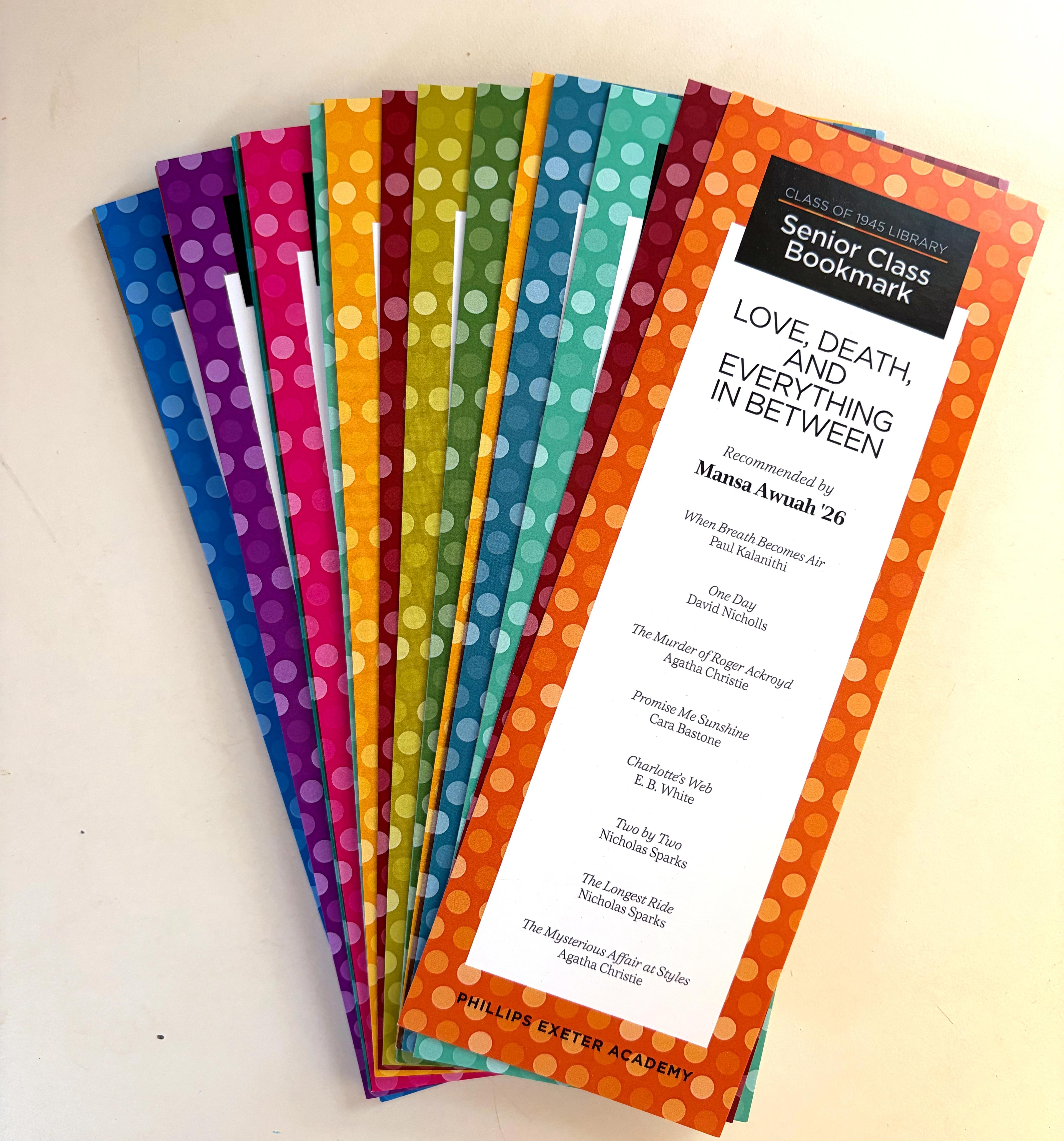 Bookmarks spread out evenly on a table