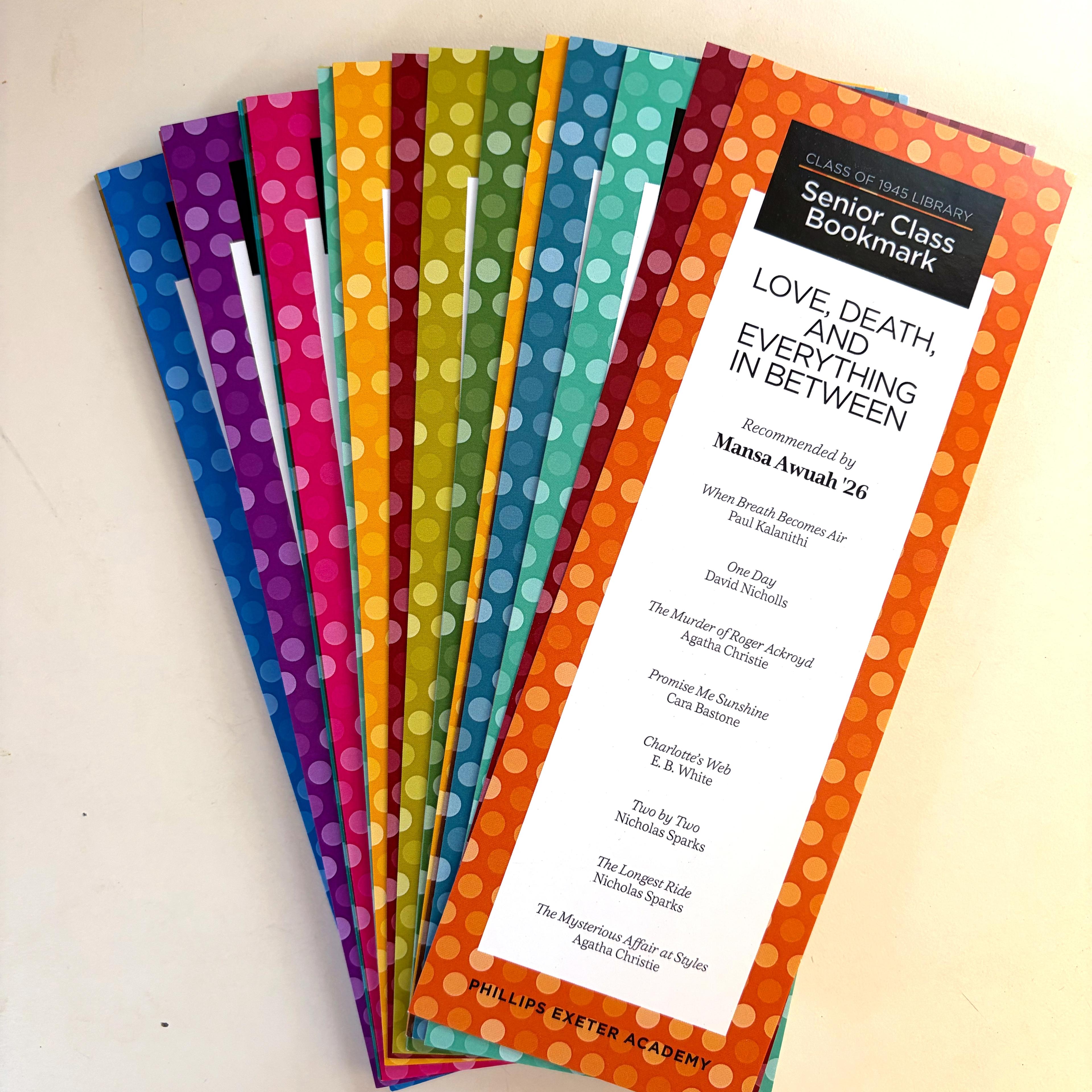 Bookmarks spread out evenly on a table
