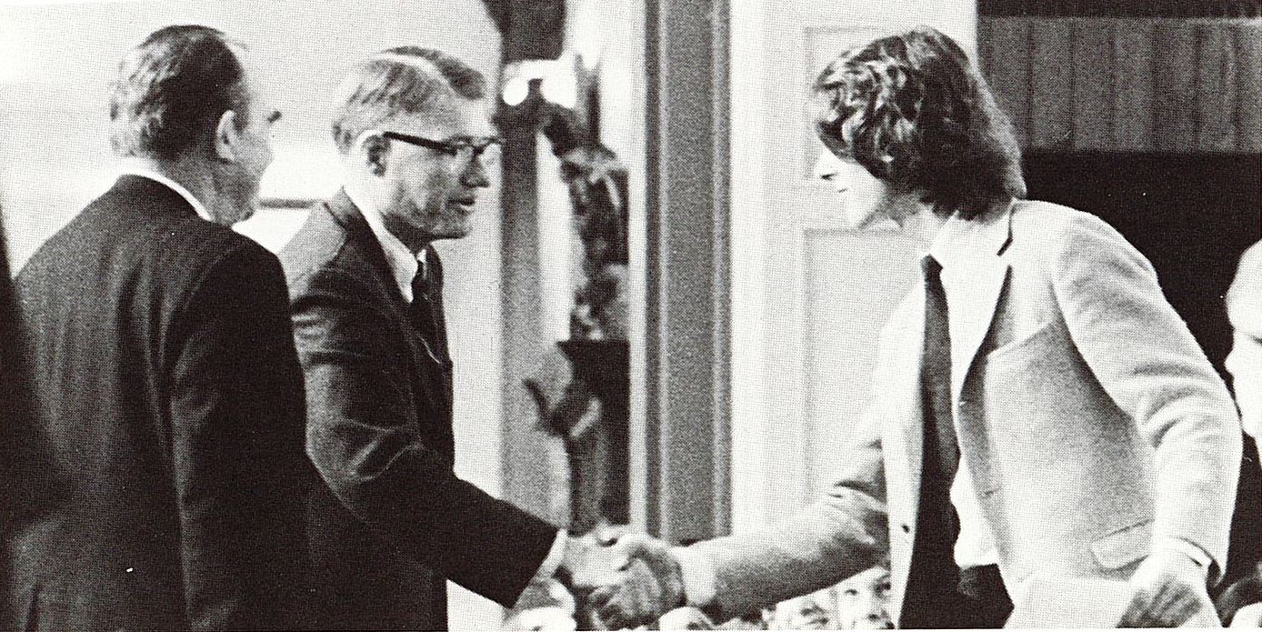 Student shaking hands at graduation in 1970