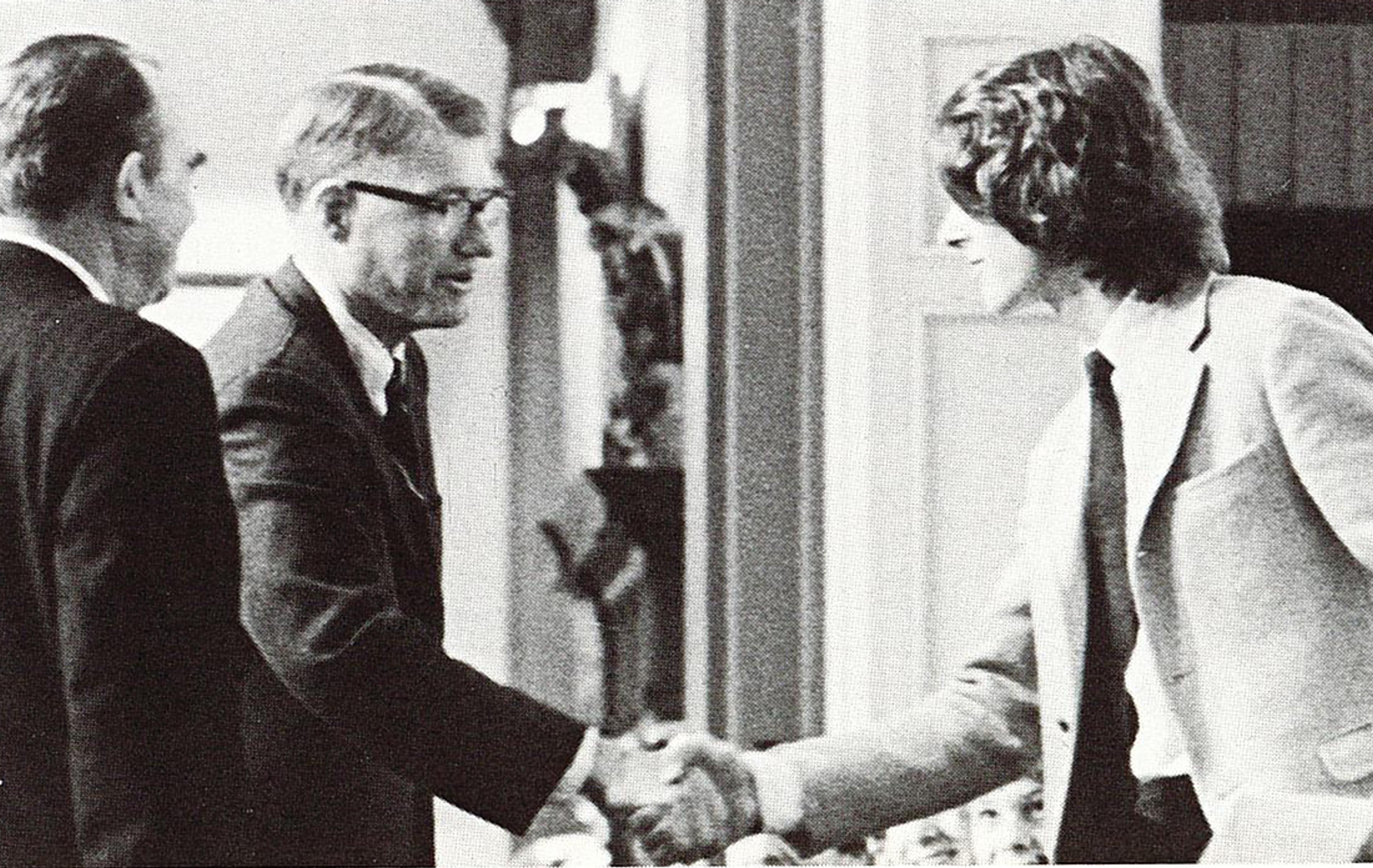 Student shaking hands at graduation in 1970