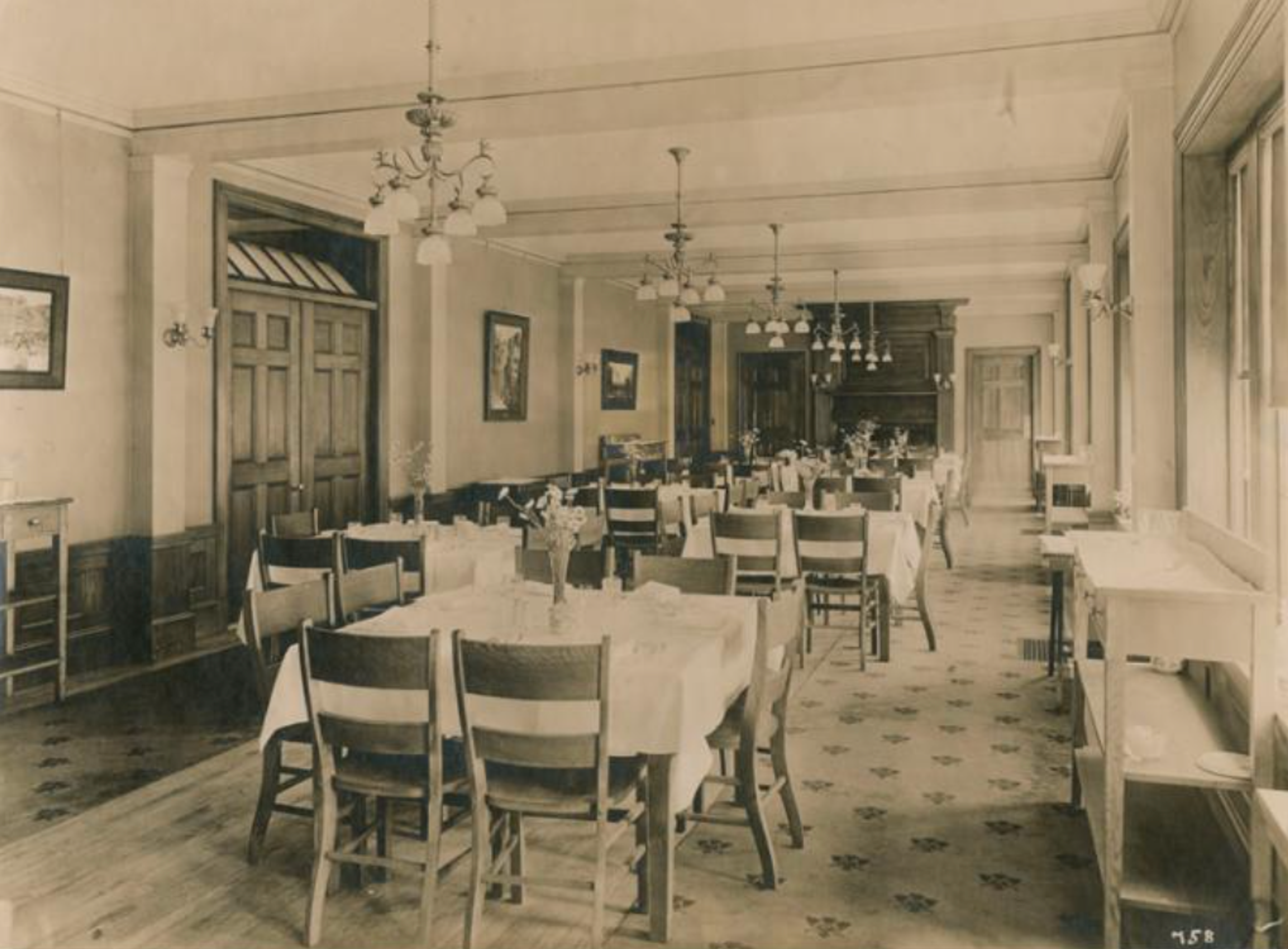 Old photo of dining hall. 