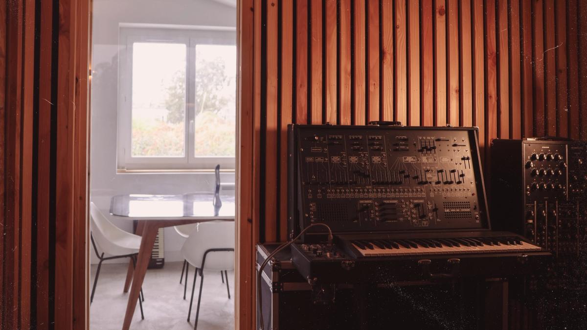 Synth room looking through to the dining space
