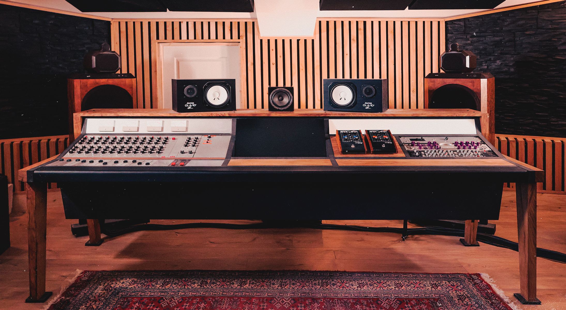 The mixing room console and monitors