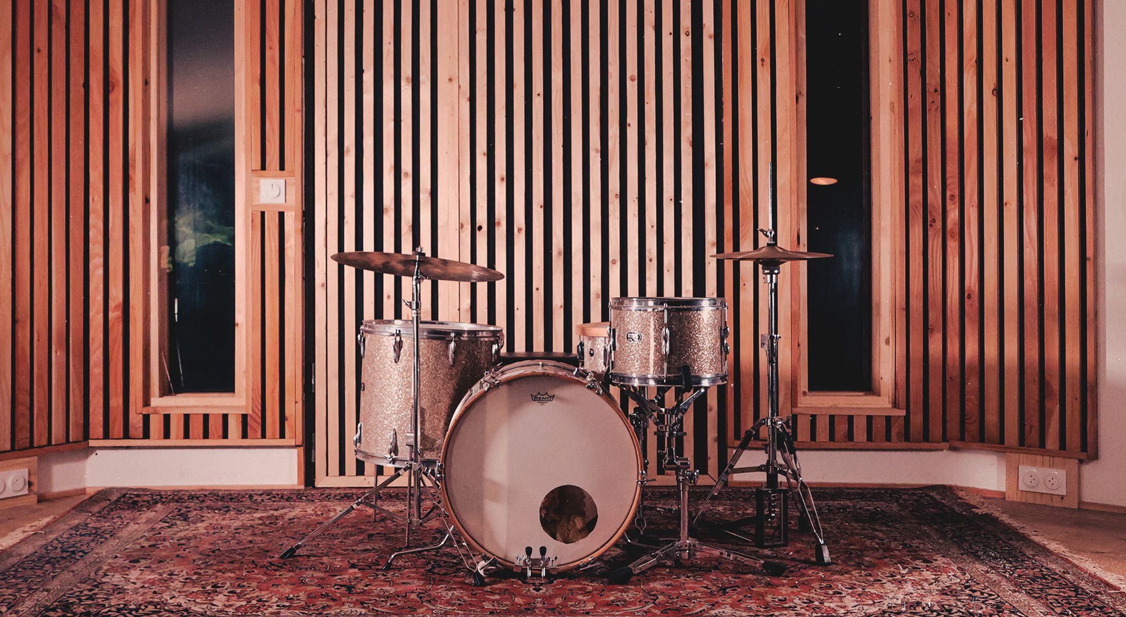 Recording room with vintage drum kit