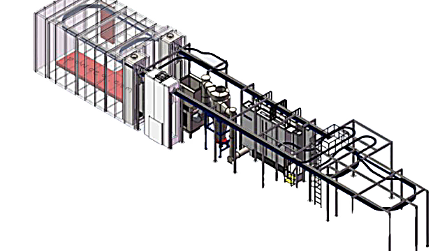 Industrial powder coating plant with power and free conveyor