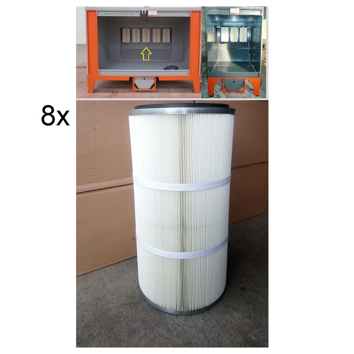 Set of 8 polyester filter cartridges (600 mm) for powder coating booth