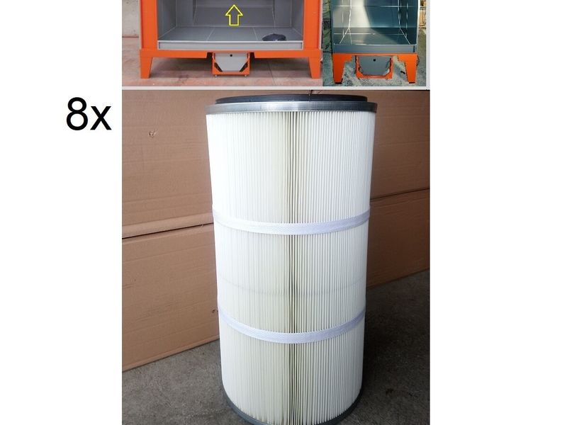 Set of 8 polyester filter cartridges (600 mm) for powder coating booth