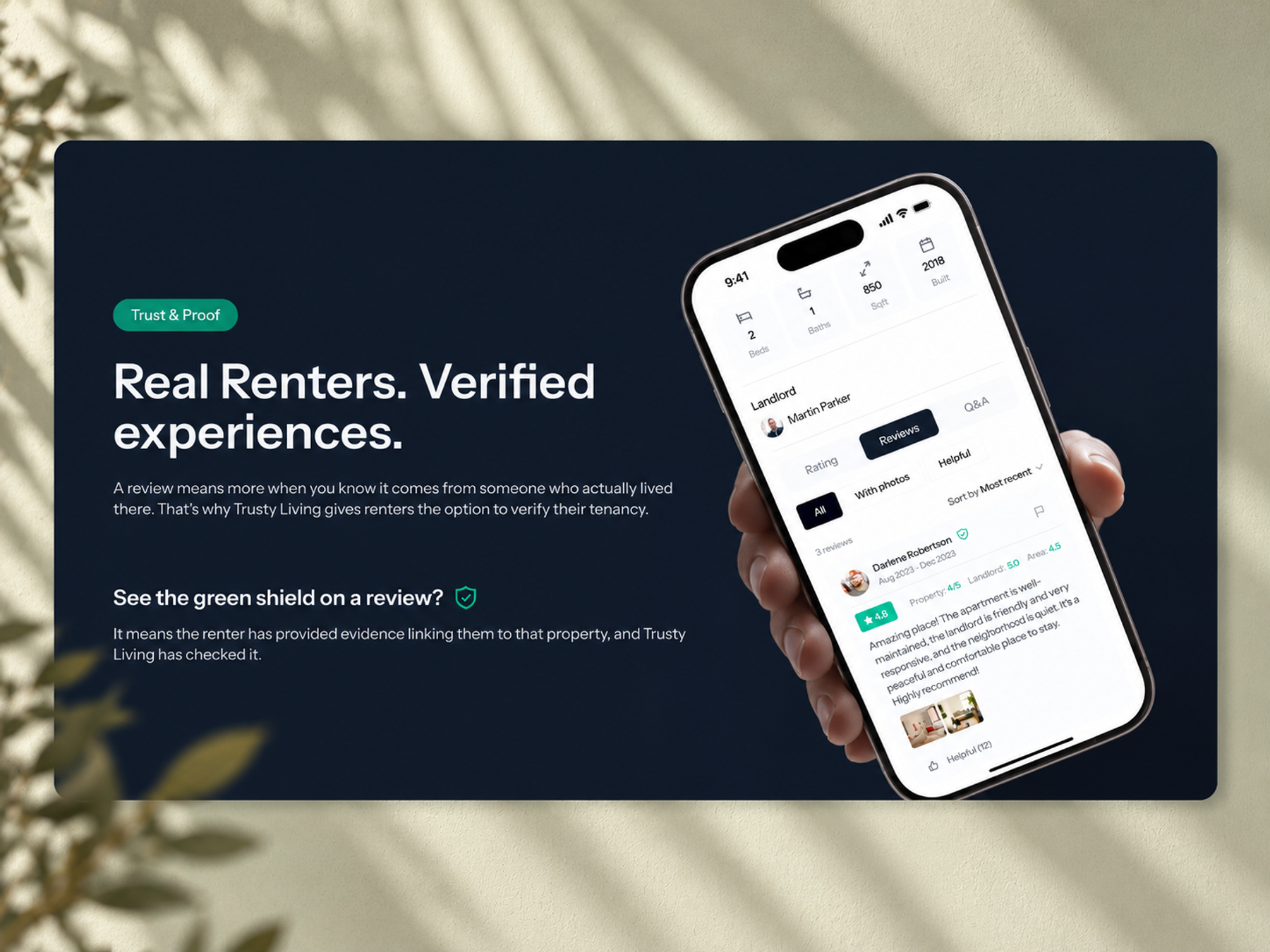 Trusty Living verification explanation and review interface
