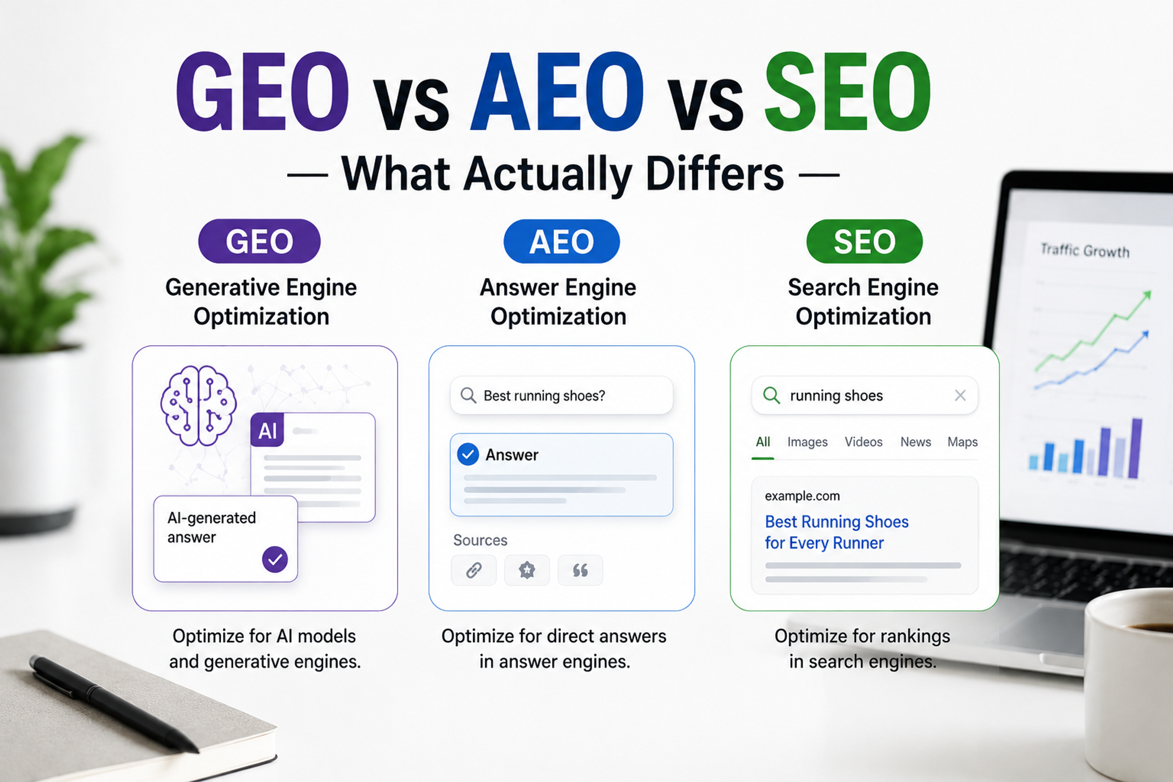 GEO vs AEO vs SEO: What Actually Differs (And Why Your Business Needs All Three)