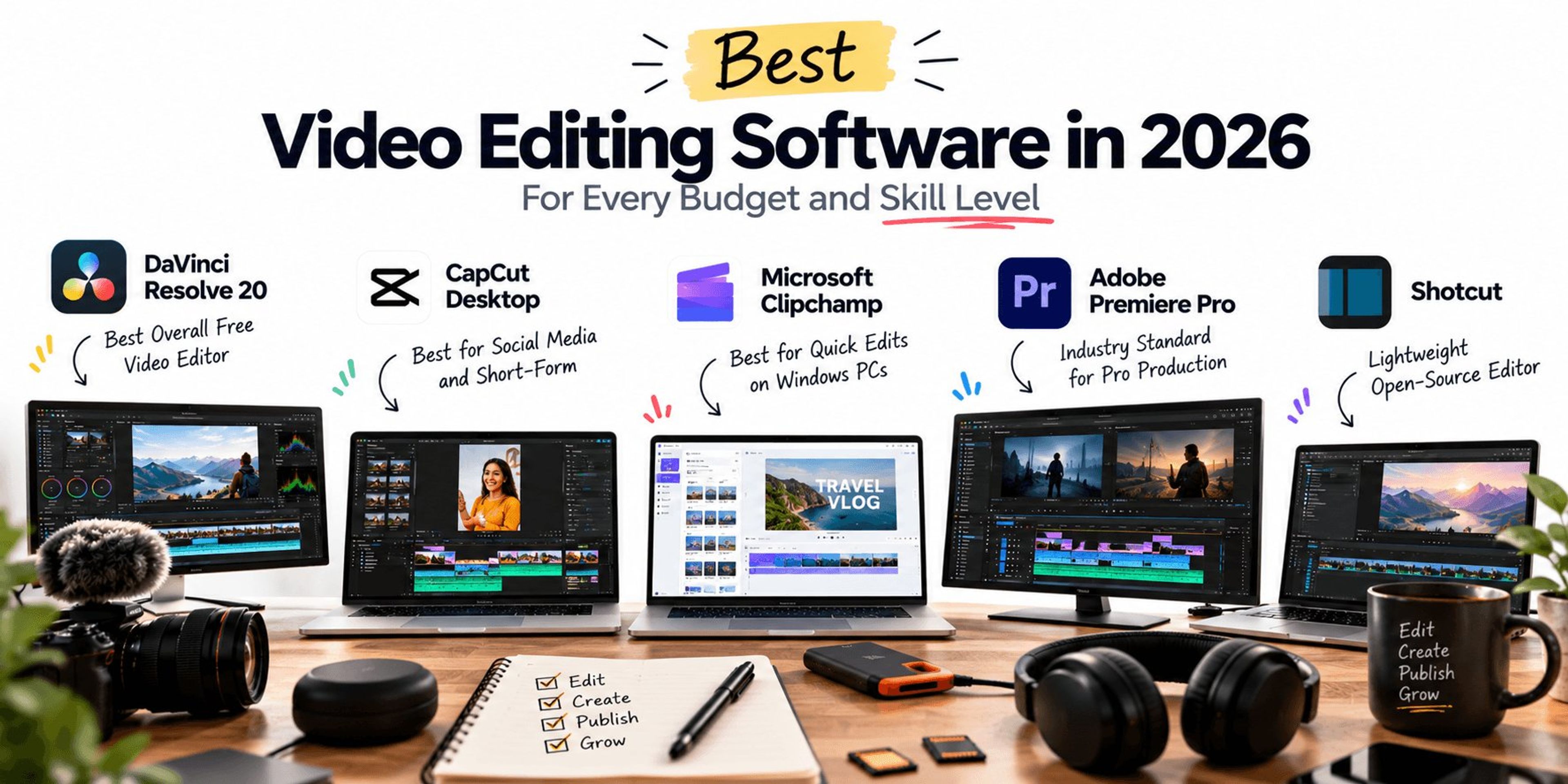 Best video editing software in 2026 for every budget and skill level: DaVinci Resolve 20, CapCut Desktop, Microsoft Clipchamp, Adobe Premiere Pro and Shotcut compared