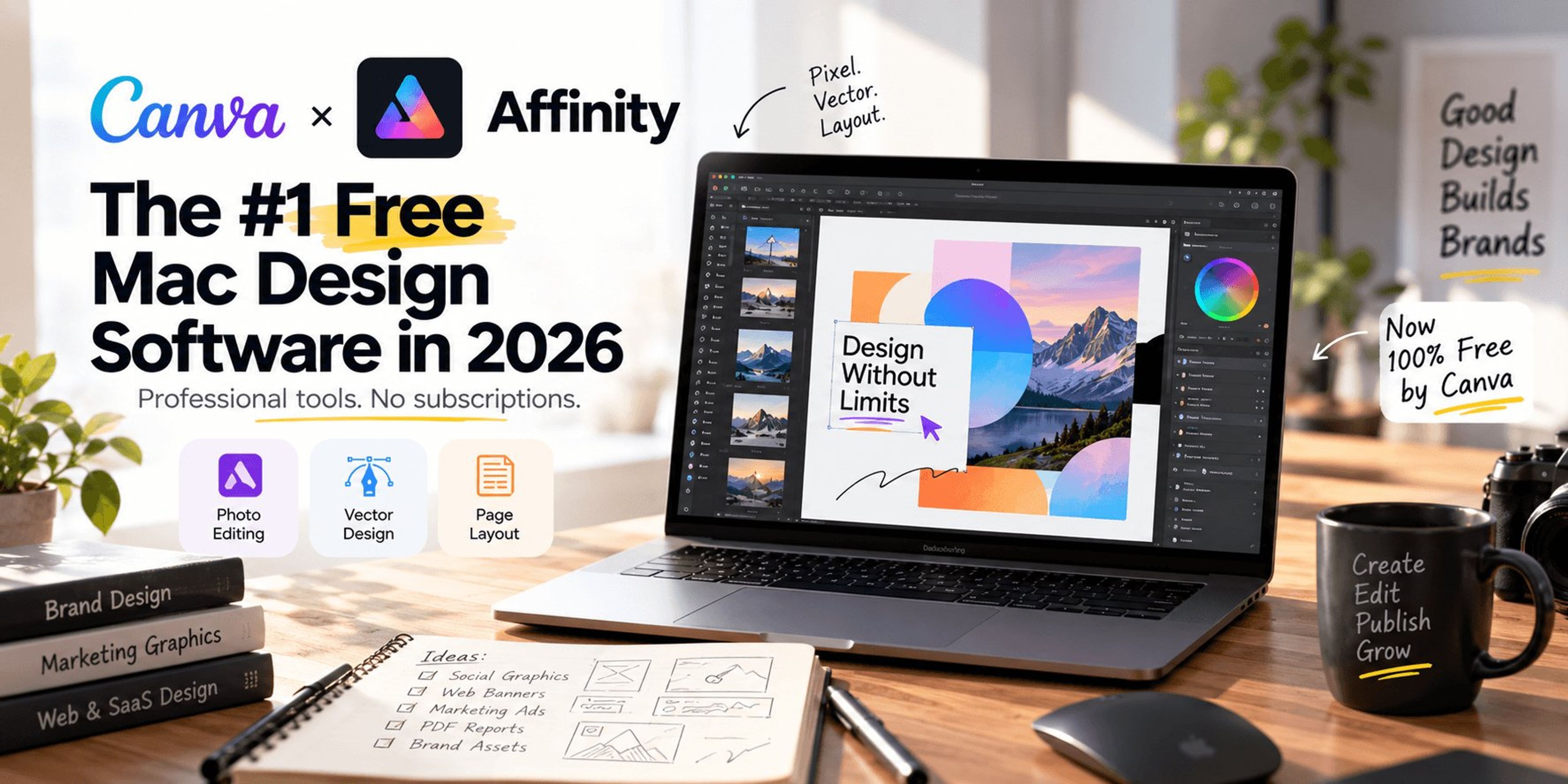 Affinity by Canva, the number one free Mac design software in 2026 with photo editing, vector design and page layout in one app