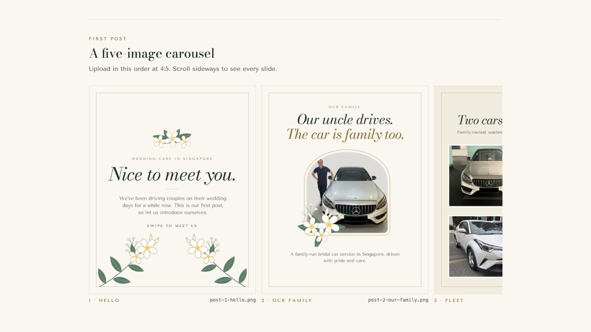 The guide's first-post section: the carousel in upload order.