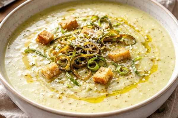 Velouté de poireaux et pommes de terre à la crème 