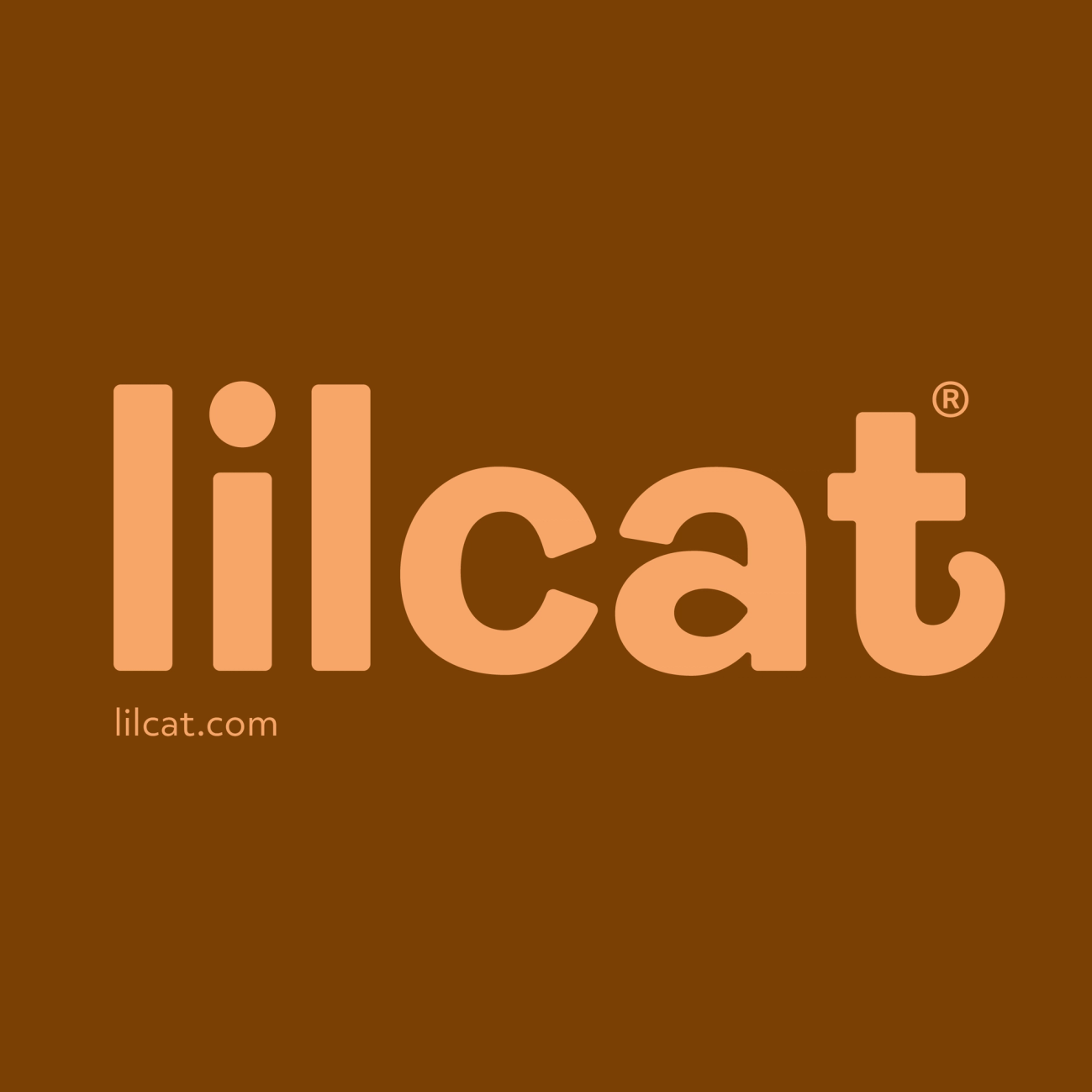 Lilcat logo på brun/rustfarget bakgrunn