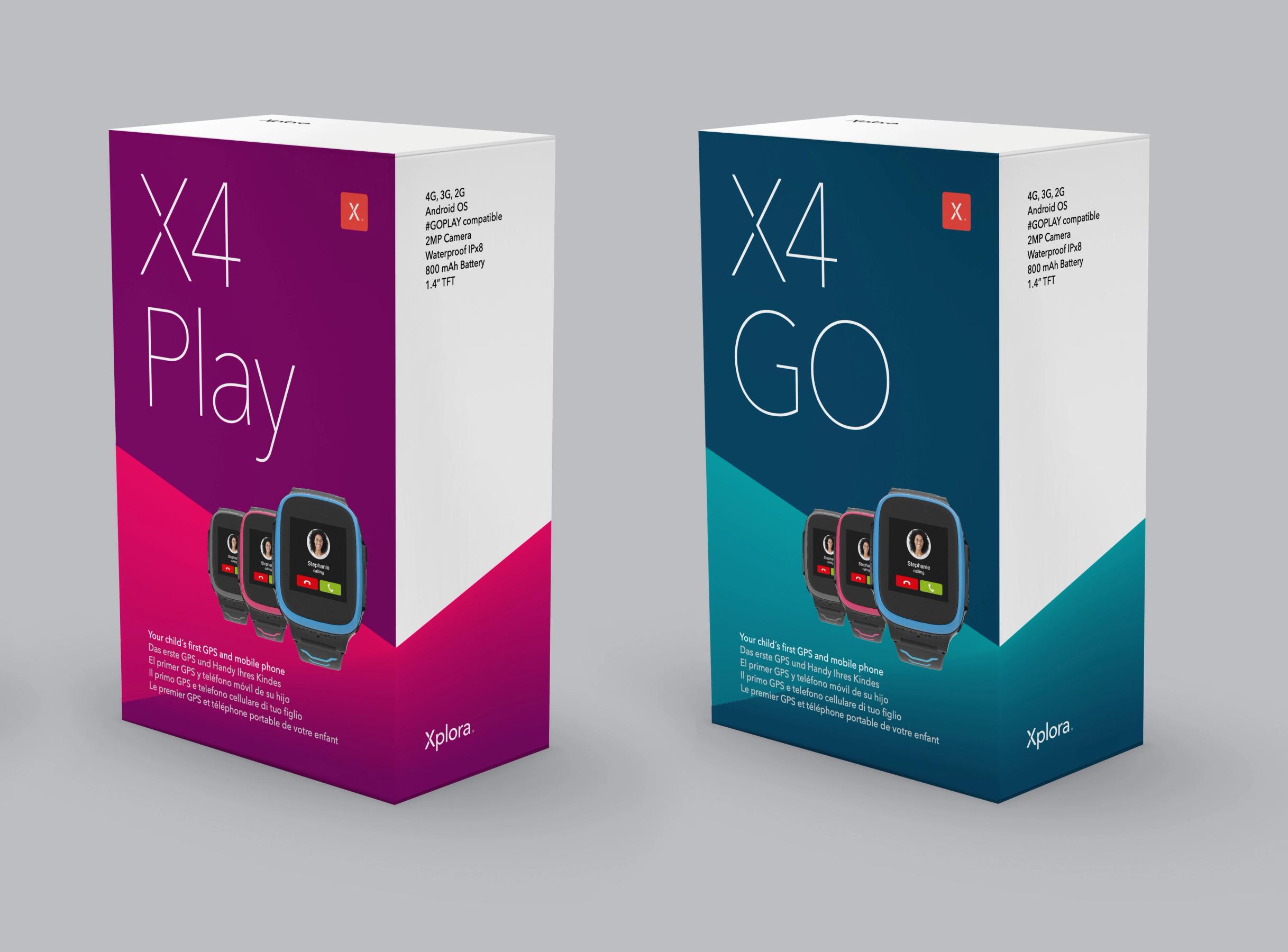 Xplora smartklokke emballasjedesign for fire land av Nonspace