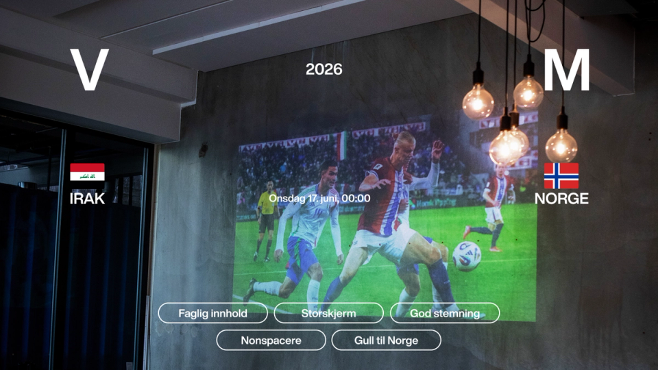 Photo of Nonspace office with big screen showing Norway playingin the lead up to 2026 World Cup