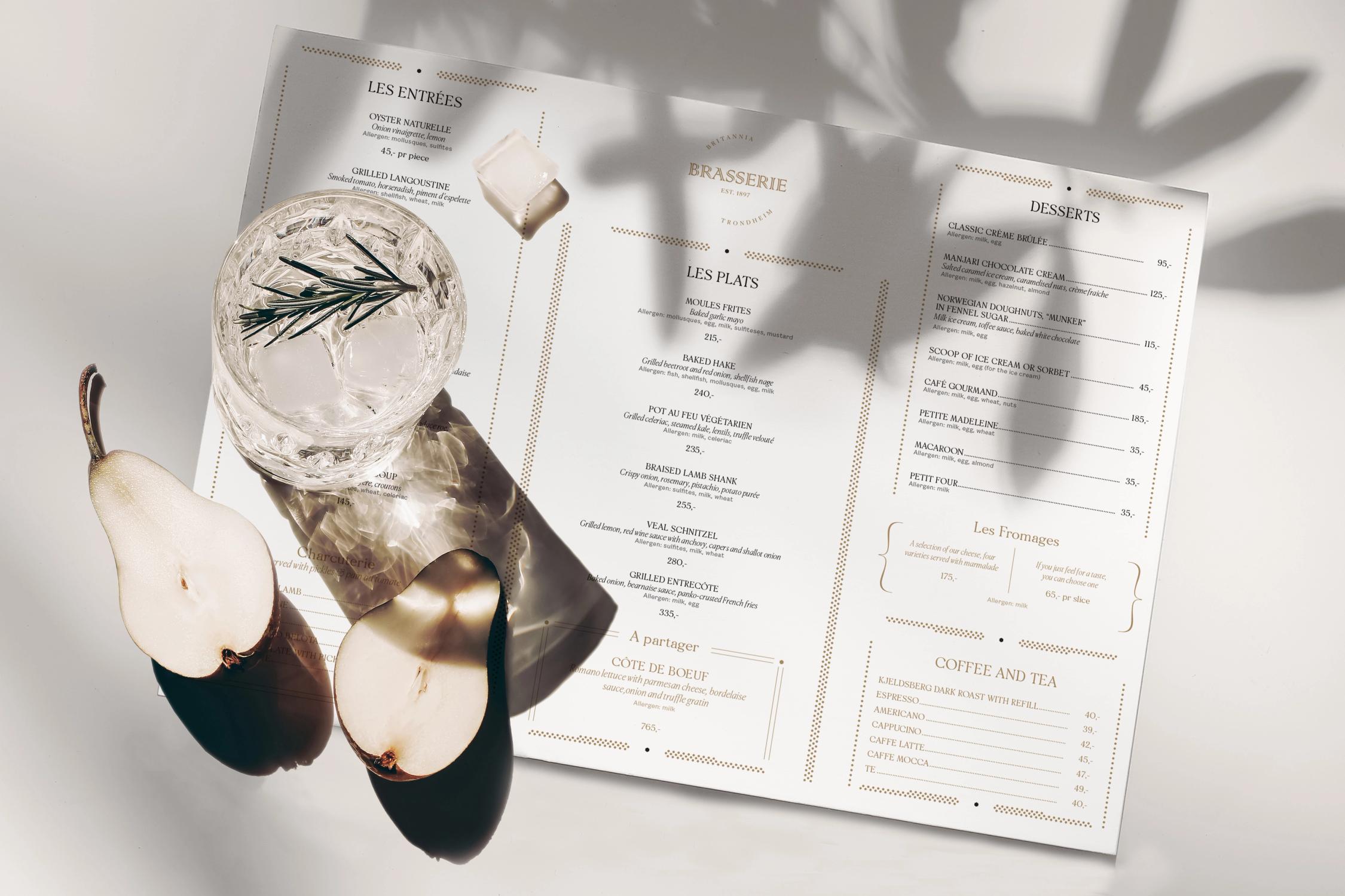 Brasserie Britannia tilgjengelig internasjonal restaurantmerkevare og visuell identitet av Nonspace