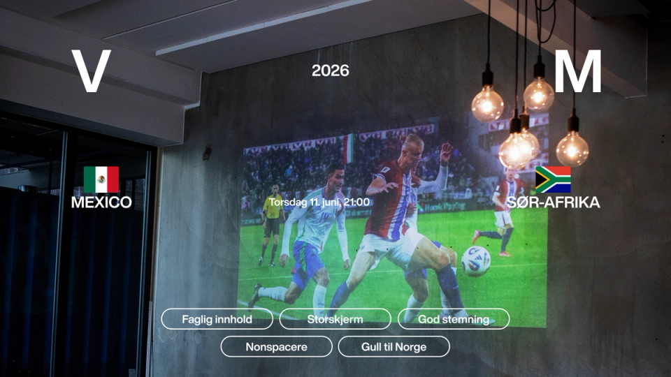 Photo of Nonspace office with big screen showing Norway playingin the lead up to 2026 World Cup