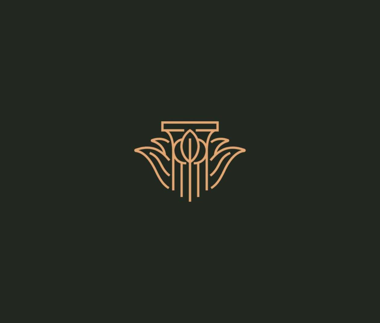 A minimalist line art logo featuring a lotus flower combined with classical column elements — by Nonspace