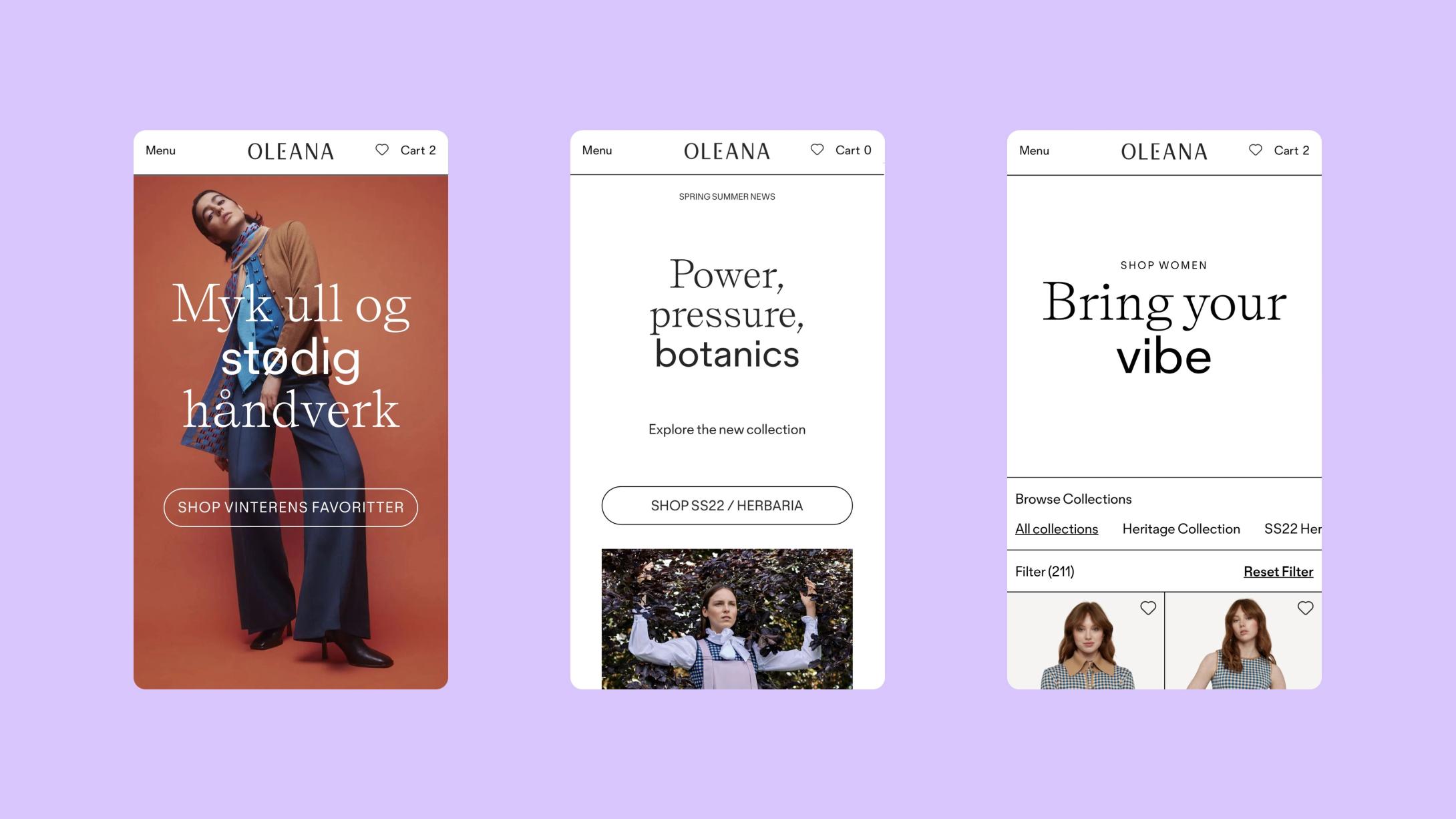 Oleana redefining e-commerce for a unique fashion brand by Nonspace