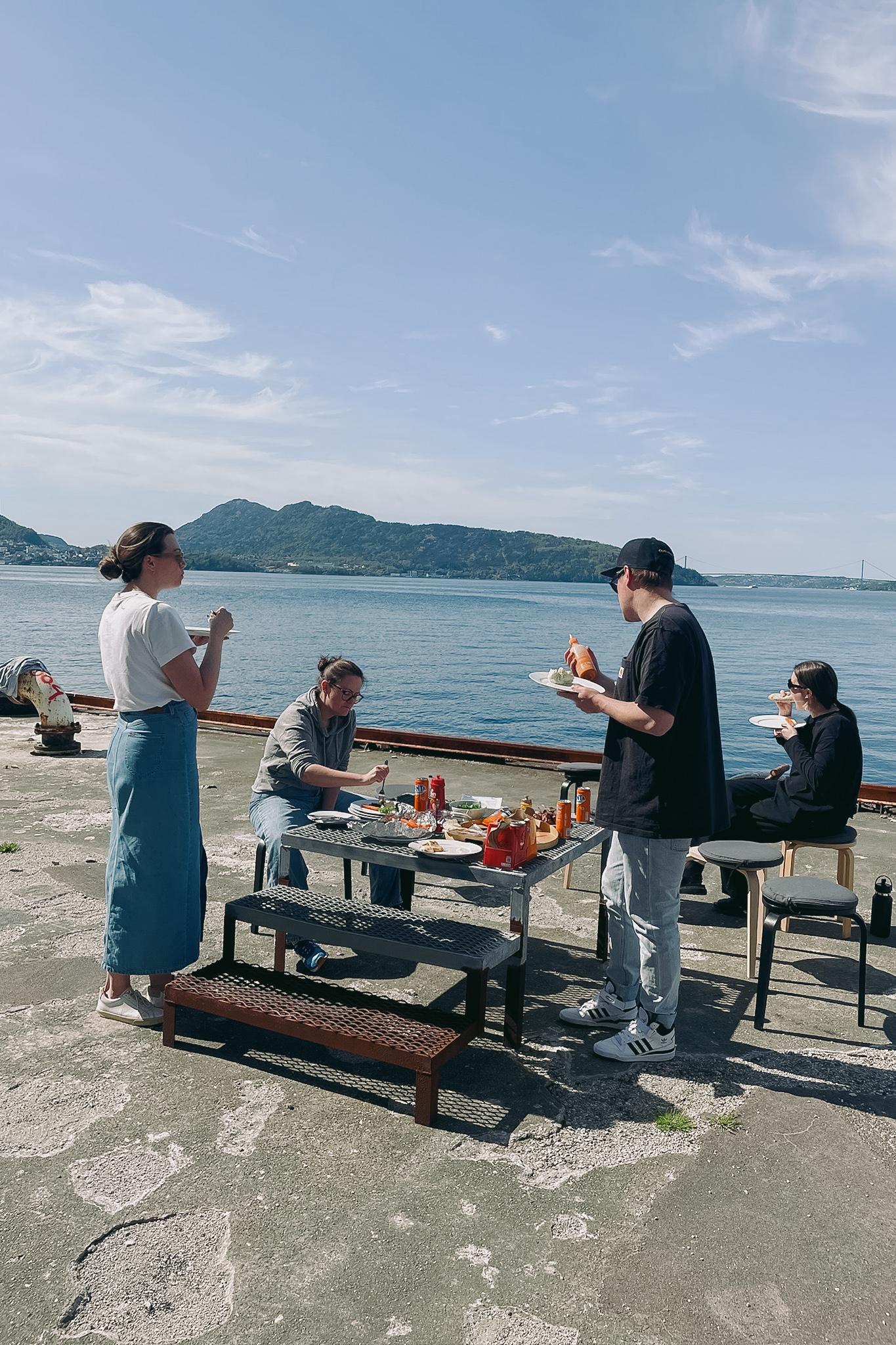 Nonspace Team grilling outside the Nonspace Bergen office