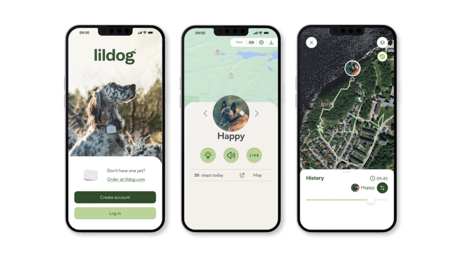 Lildog and Lilcat app shown on three mobile screens