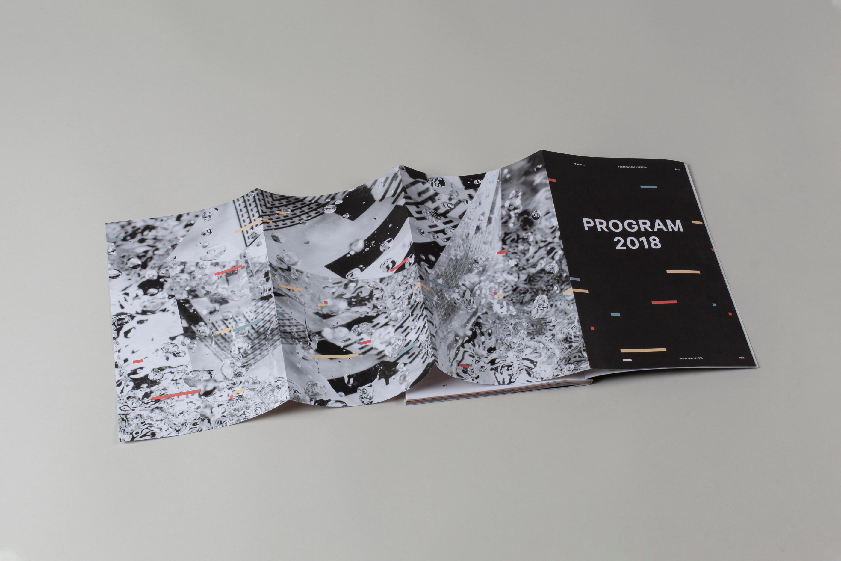 The 2018 Bergen International Festival programme with festival graphics made from water and sound, by Nonspace