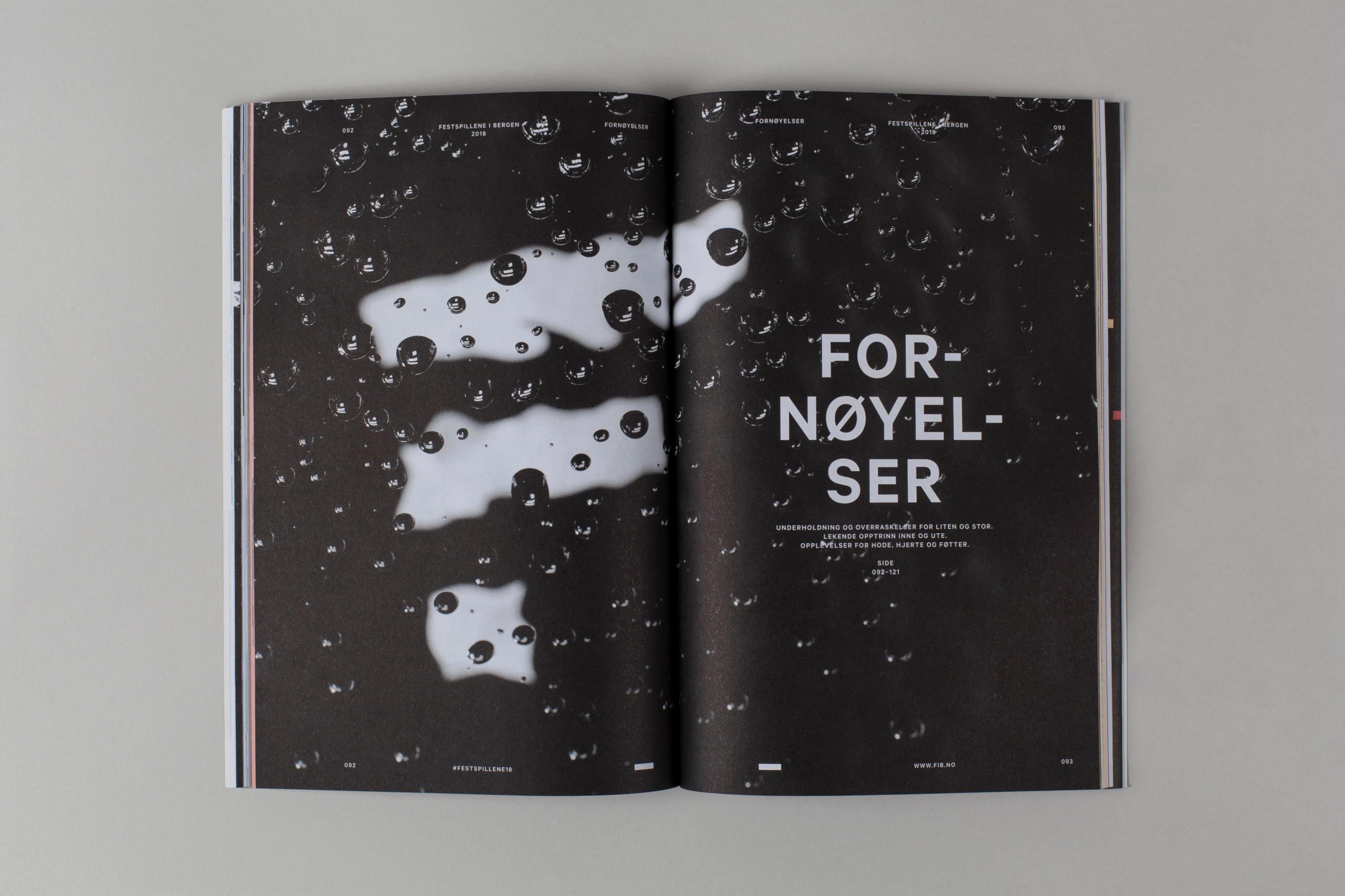 Spread from the 2018 Bergen International Festival programme with the pattern filmed beneath water, by Nonspace