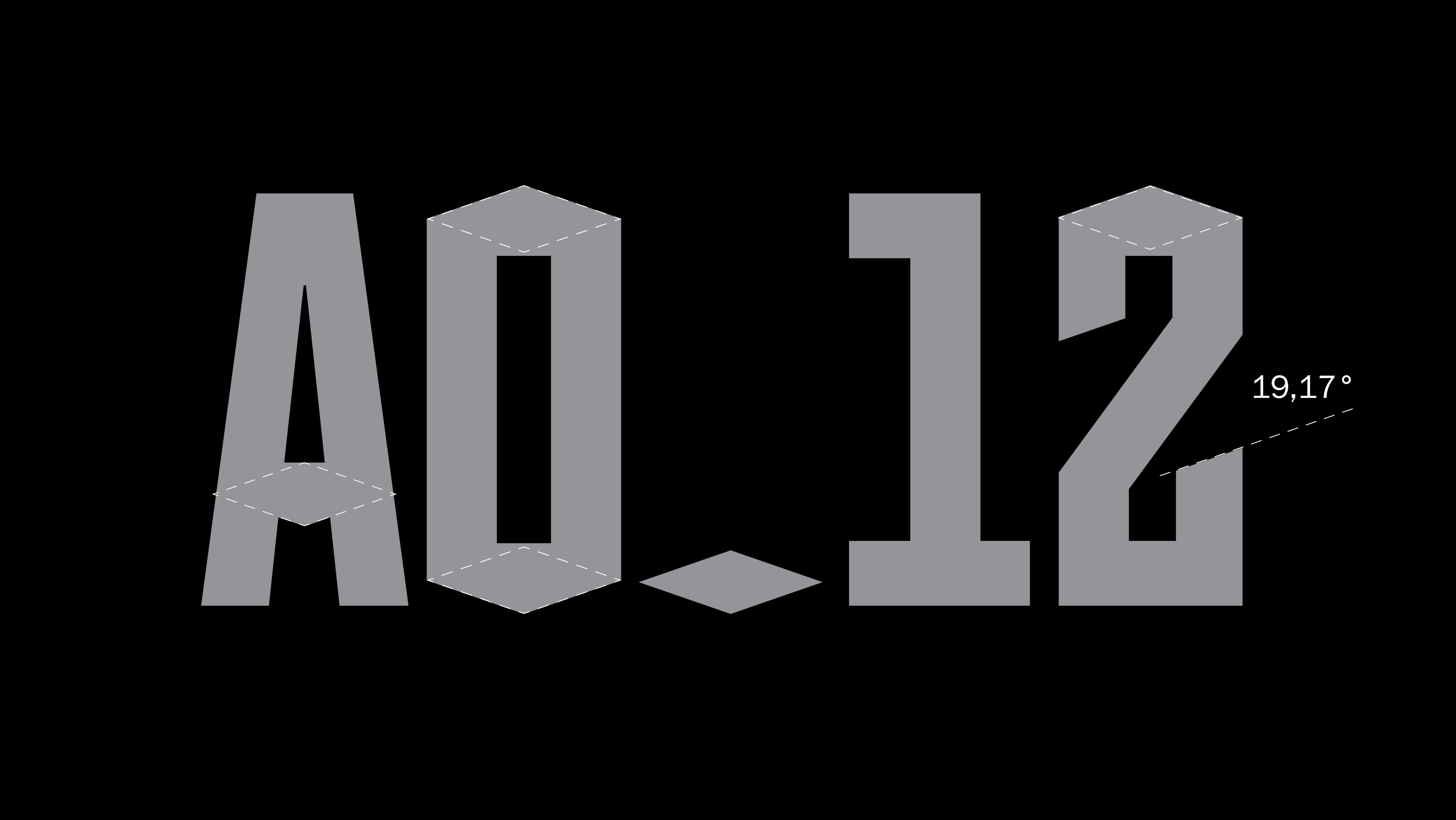Rosenborg ‘Always Forward’ identity construction showing 3D angular typography with dotted guidelines and the signature 19.17° angle, designed by Nonspace.