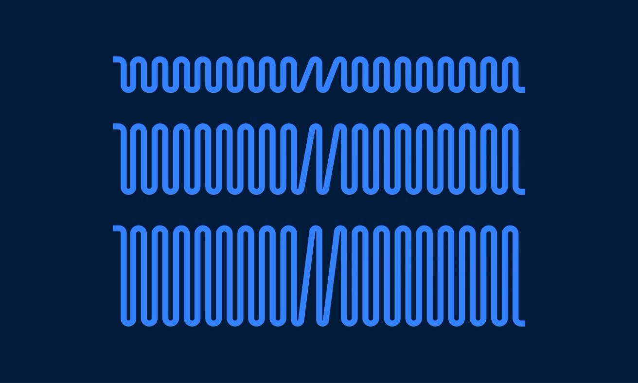 Three rows of blue wave patterns increasing in amplitude from top to bottom on a dark navy background — by Nonspace