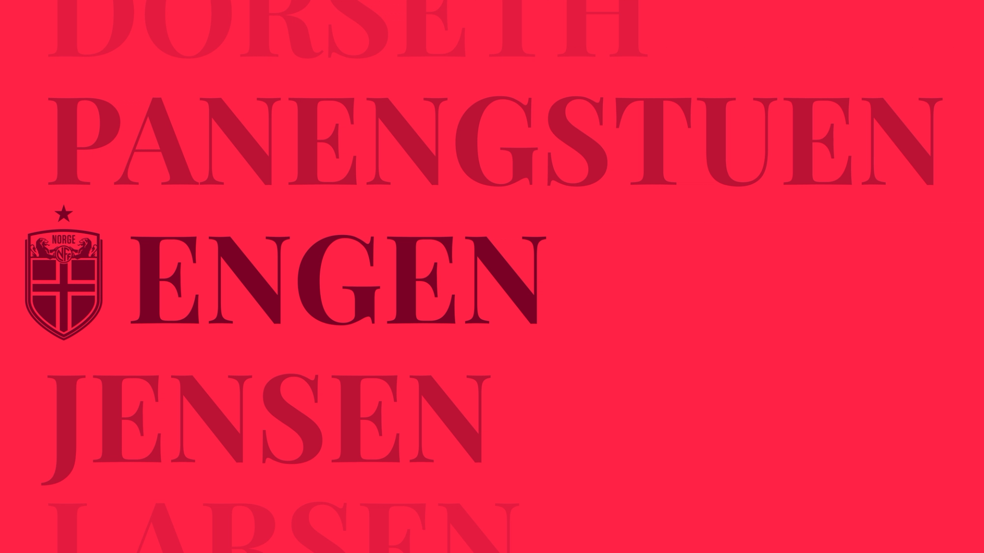 Norske etternavn som Engen, Jensen og Panengstuen vist med Norges Fotballforbunds logo på rød bakgrunn — av Nonspace