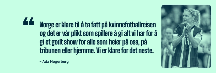 Et sitat fra Ada Hegerberg om kvinnefotball ved siden av et bilde av henne i landslagsdrakt — av Nonspace