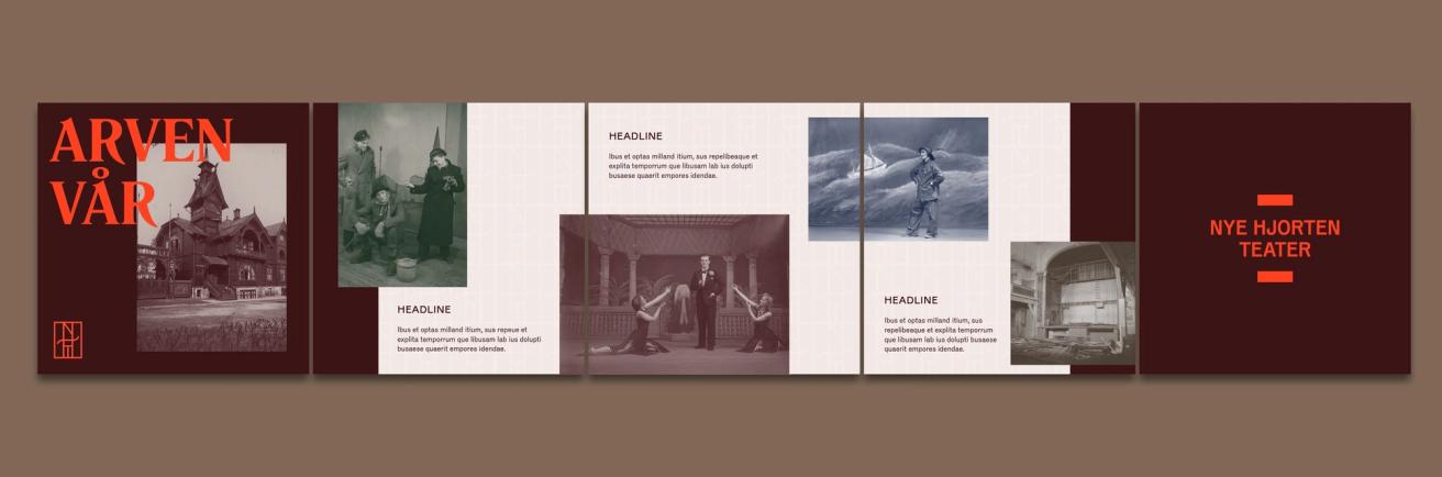 Brosjyreoppsett for Nye Hjorten Teater med historiske teaterfoto og teksten Arven vår — av Nonspace