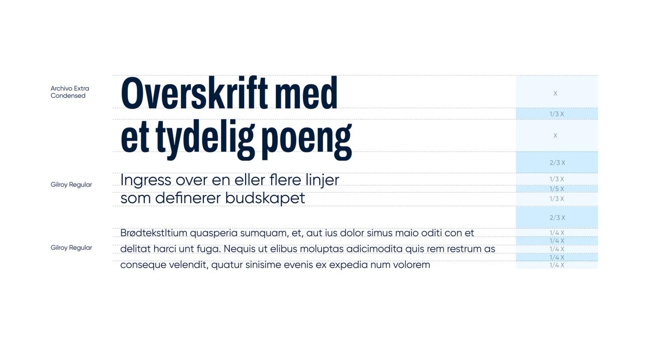 Typografisk hierarki som viser overskrift i Archivo Extra Condensed og brødtekst i Gilroy Regular med avstander — av Nonspace