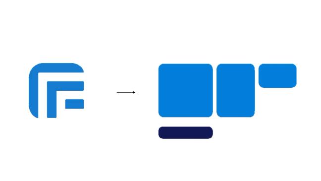The letter F logo transforms into simplified geometric shapes of rounded rectangles — by Nonspace