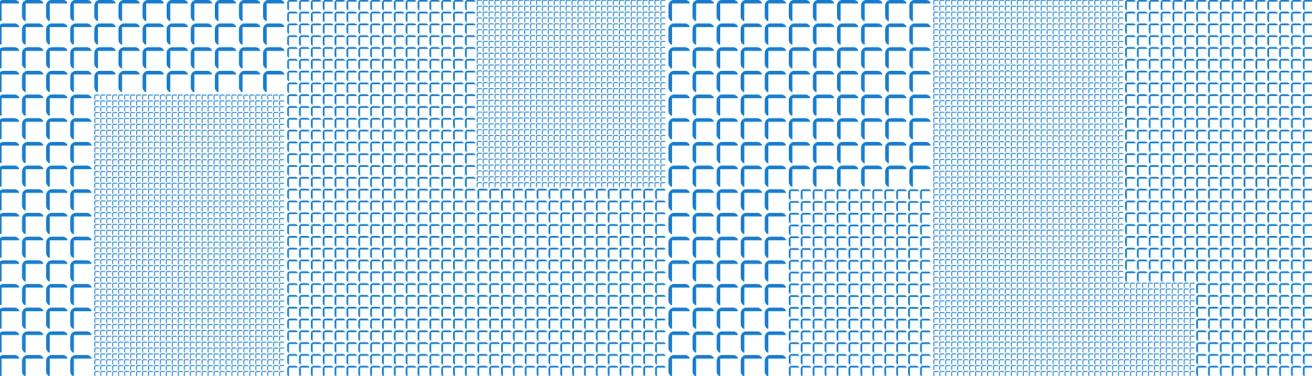 A grid pattern of blue L-shaped corner elements in varying sizes creating a geometric texture — by Nonspace