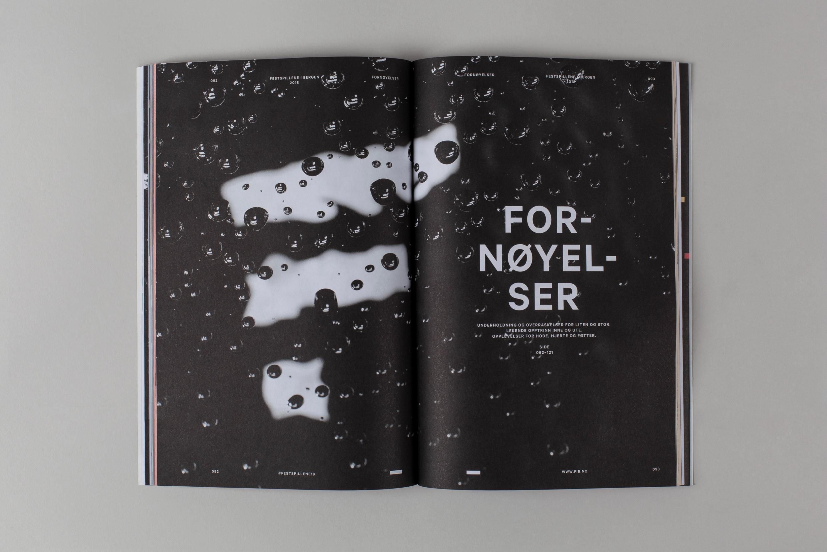 Spread from the 2018 Bergen International Festival programme with the pattern filmed beneath water, by Nonspace