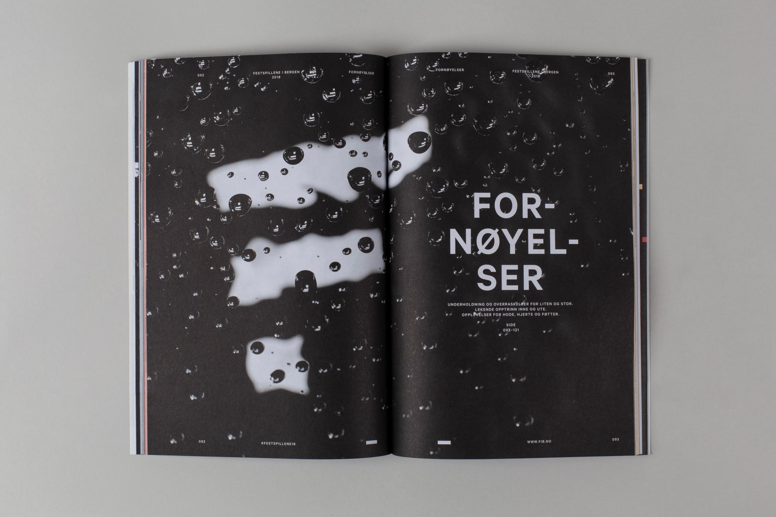 Spread from the 2018 Bergen International Festival programme with the pattern filmed beneath water, by Nonspace