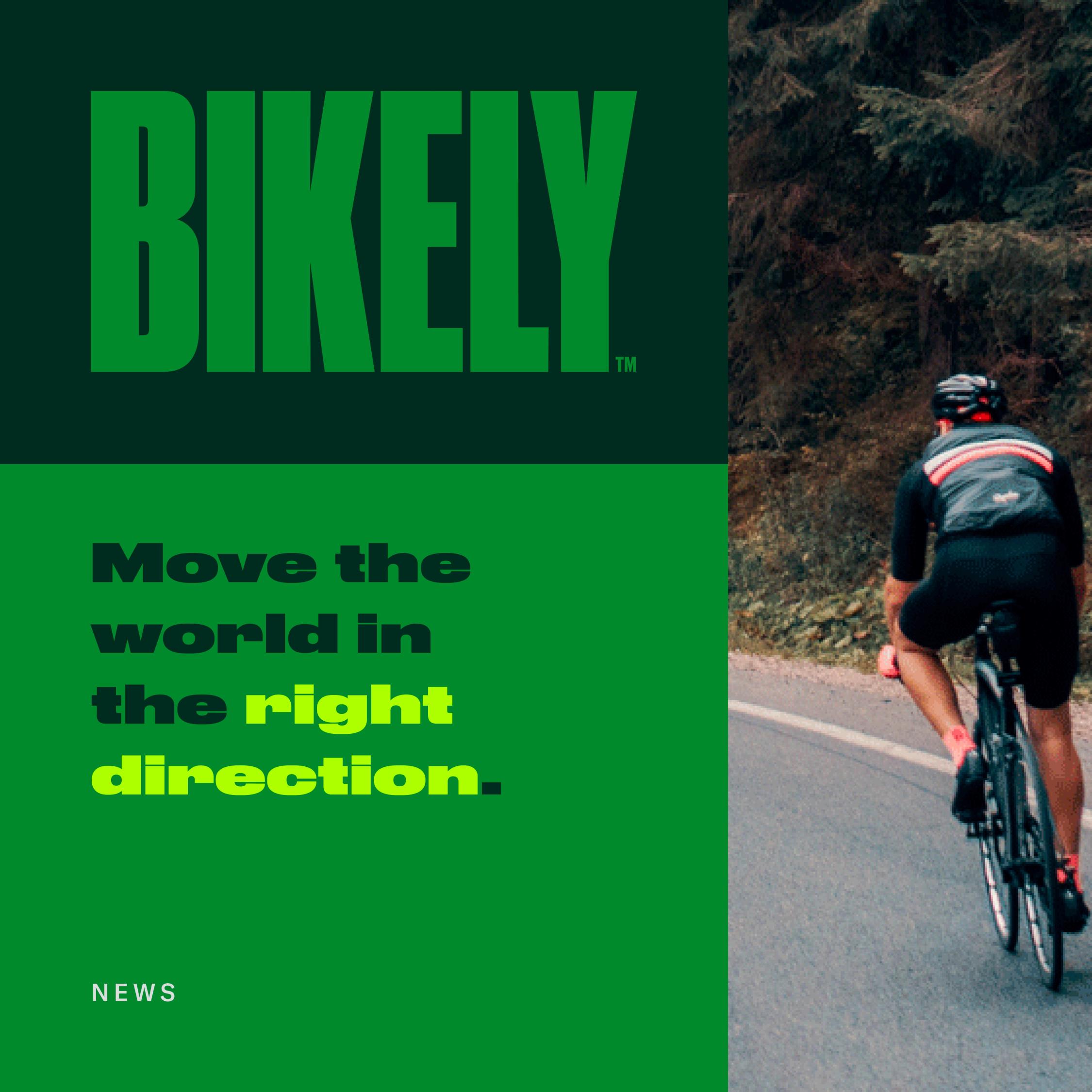 Bikely merkevarekonsept «Beveg verden i riktig retning» — identitetssystem av Nonspace