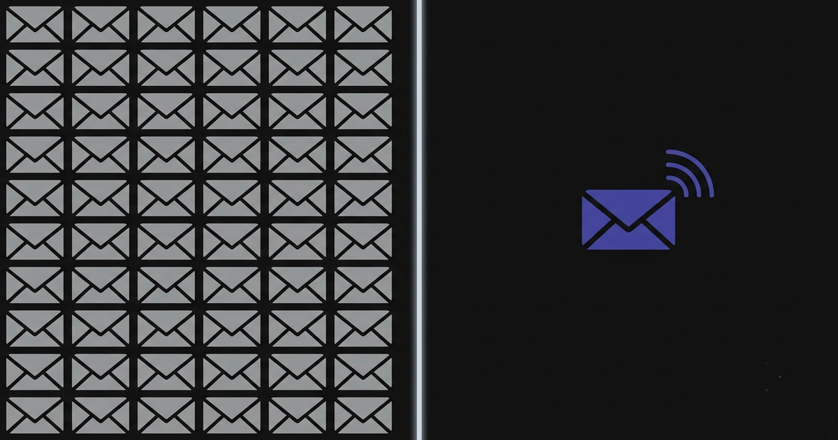 A comparative image showing AI-generated bulk email vs targeted signal based outreach message