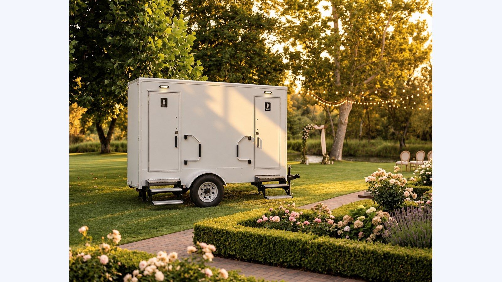 2-Stall Restroom Trailer — exterior at an outdoor event