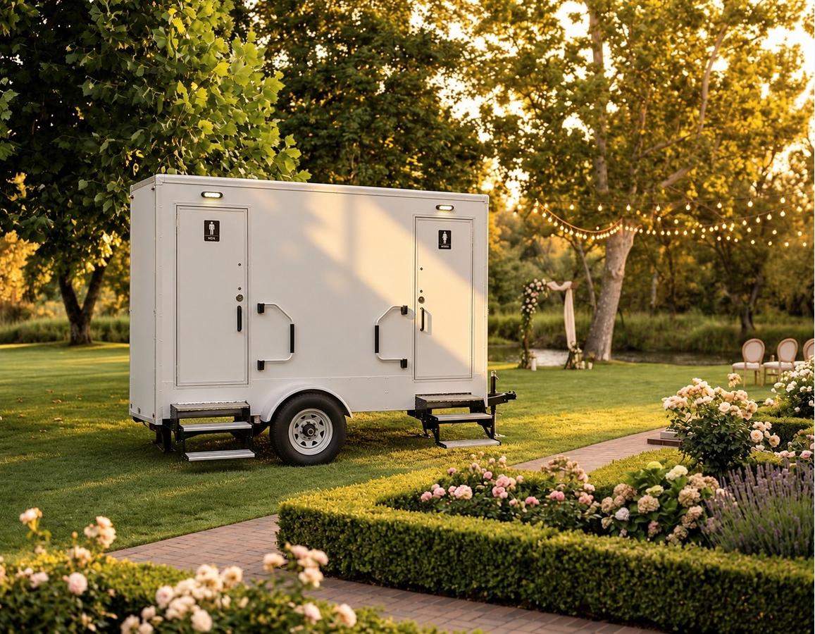 2-Stall Restroom Trailer — exterior at an outdoor event