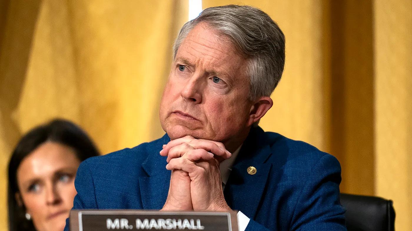 U.S. Senator Roger Marshall listening during a Senate hearing