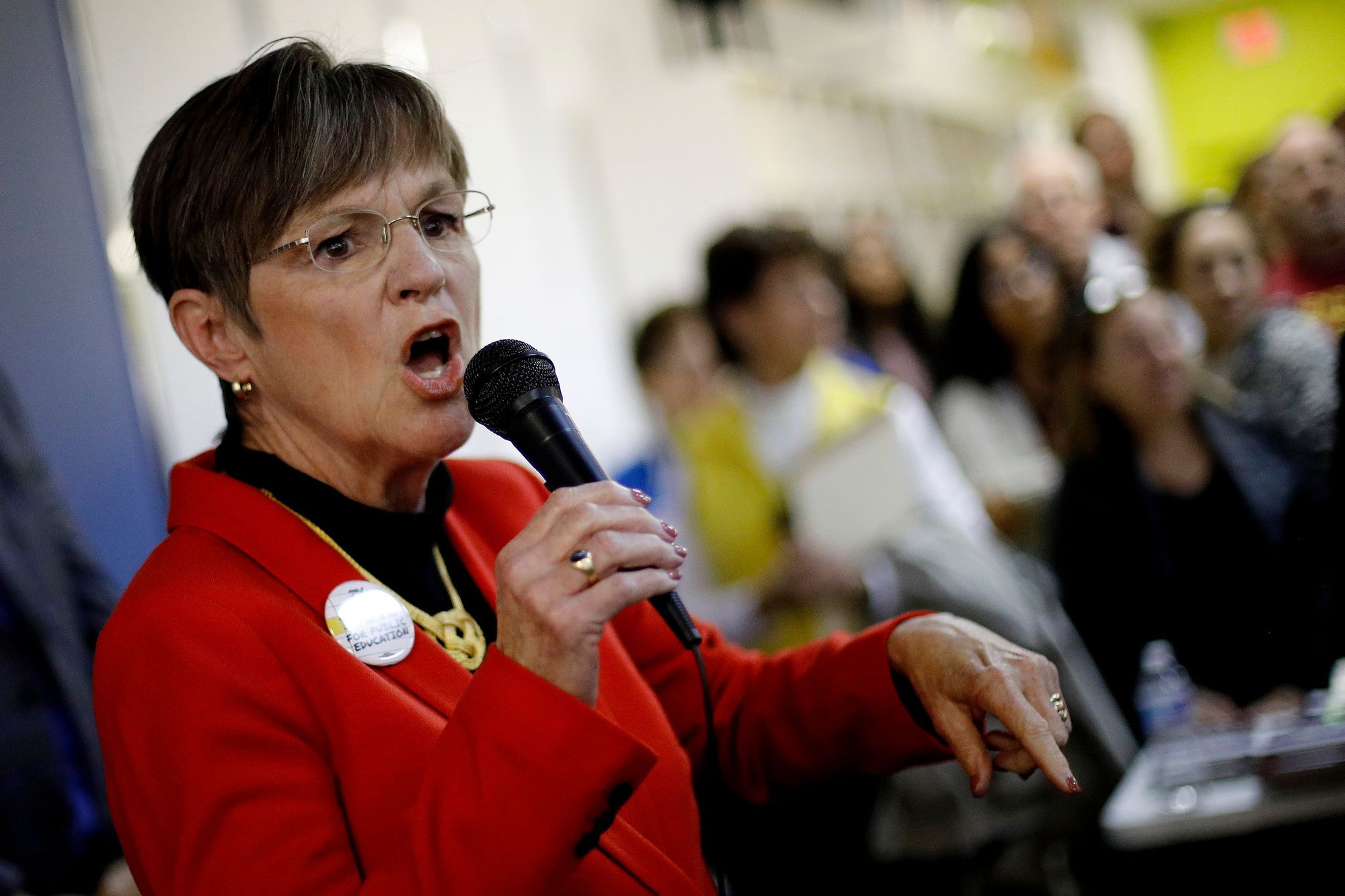 Kansas Governor Laura Kelly speaking at a public event