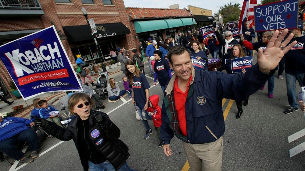 Kansas Attorney General Kris Kobach greeting supporters