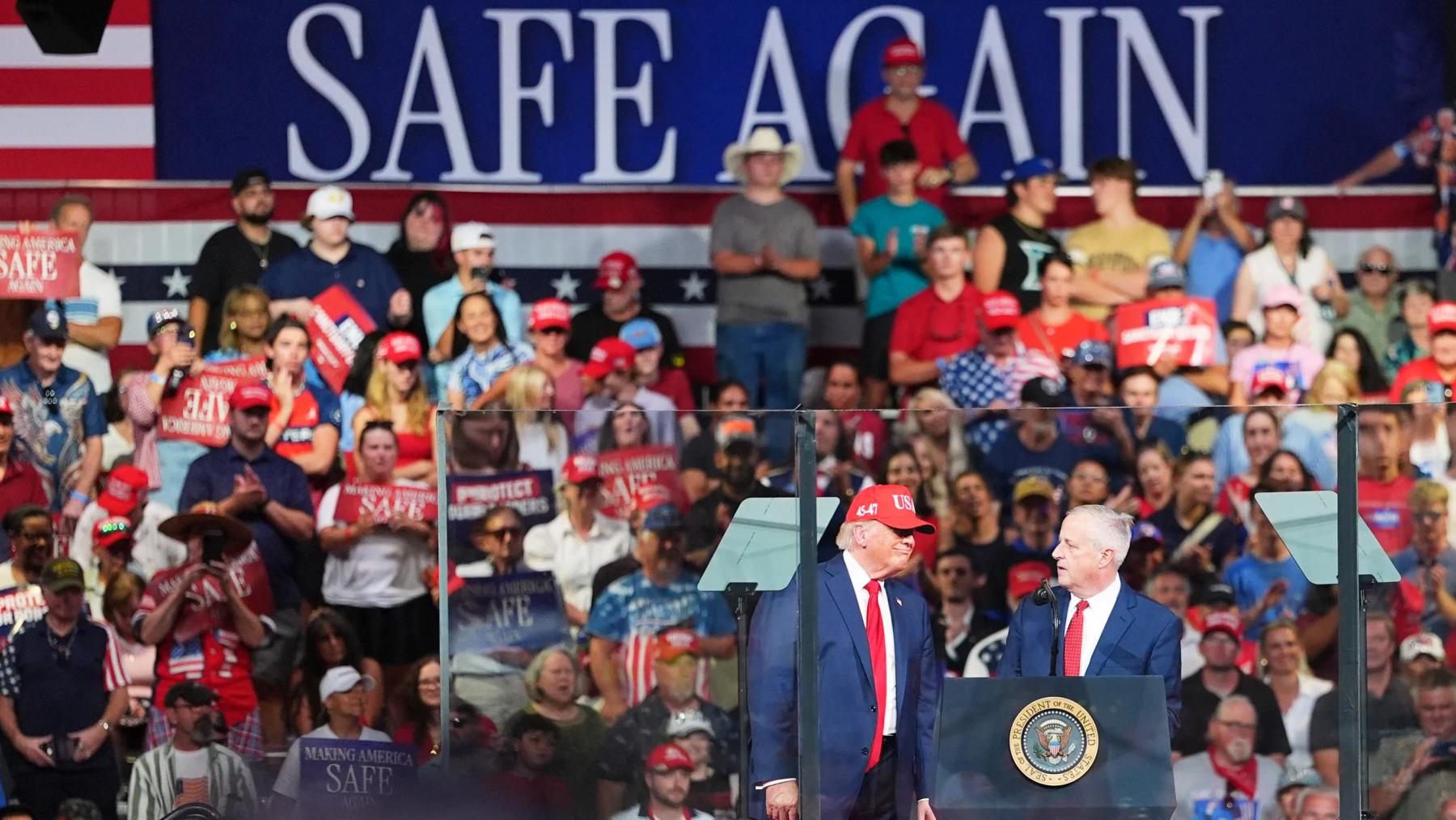 President Donald Trump addressing a rally crowd