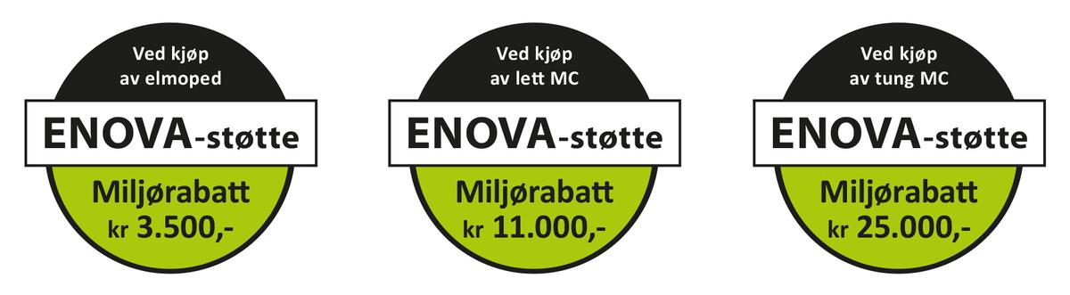 Enova støtter kjøp av elektrisk drevne tohjulinger: elmoped, lett MC og tung MC.